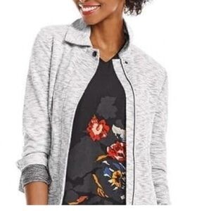 CAbi #5102 Marled Gray Neo Knit French Terry Moto Sweatshirt Jacket Full Zip XS